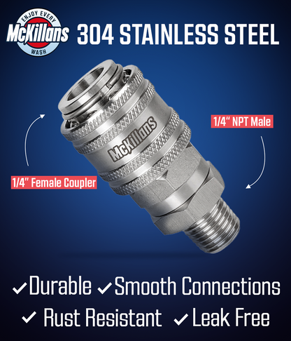 Automatic 1/4” NPT Stainless Quick Connect Coupler (2 pack)